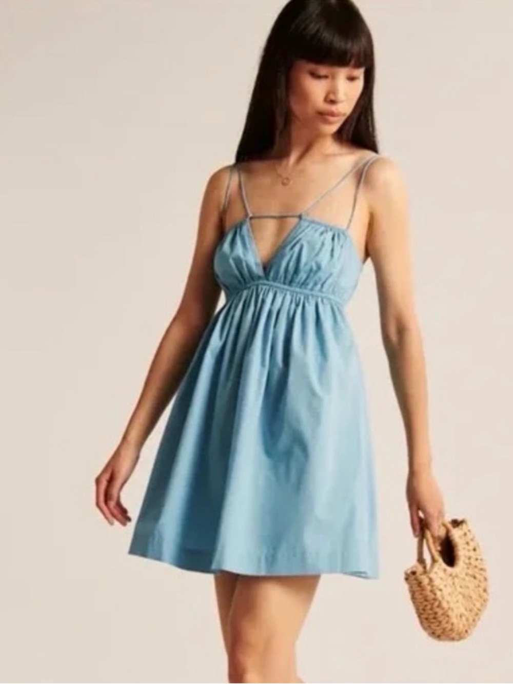Abercrombie & Fitch Light Blue Spaghetti-Strap Mini Dress